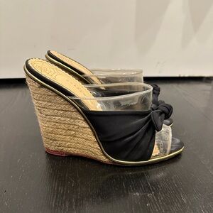 Charlotte Olympia Theresa Wedge Heel Espadrille Bow PVC Clear Mule Sandal